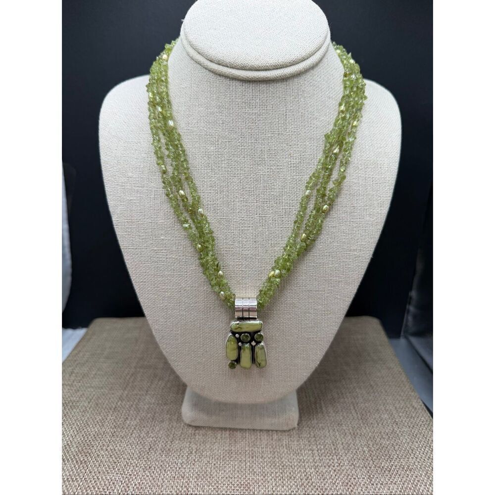 Exquisite Multi-Strand Peridot & Freshwater Pearl Couture Necklace Stamped DR925